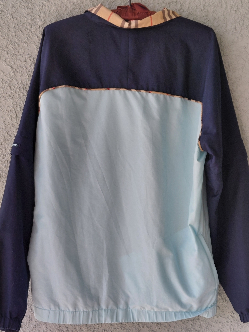 Burberry Golf Windbreaker Jacket Medium Navy Blue Nova Check Pullover Vintage - Picture 8 of 16